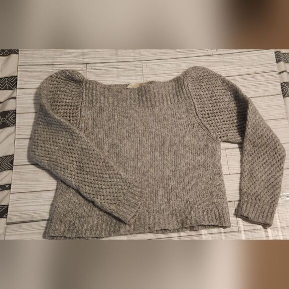 LoveShackFancy Rosie Pullover Gray Sweater Puffer Sleeve Size Medium - Picture 6 of 15